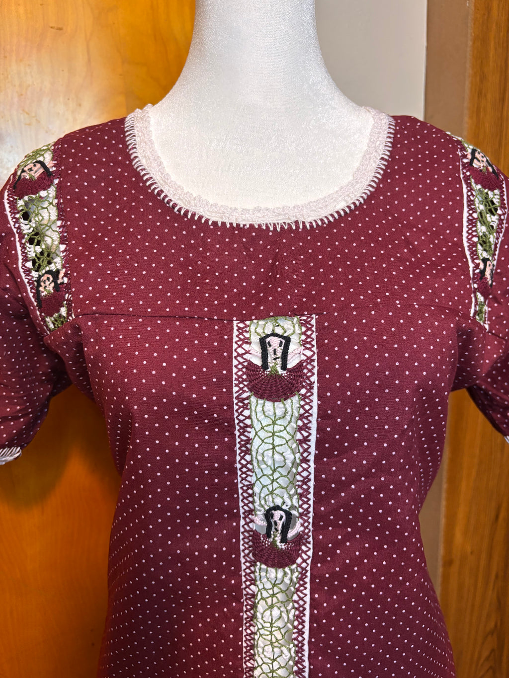 Blusa deshilada Oaxaqueña- De puntos -Vino