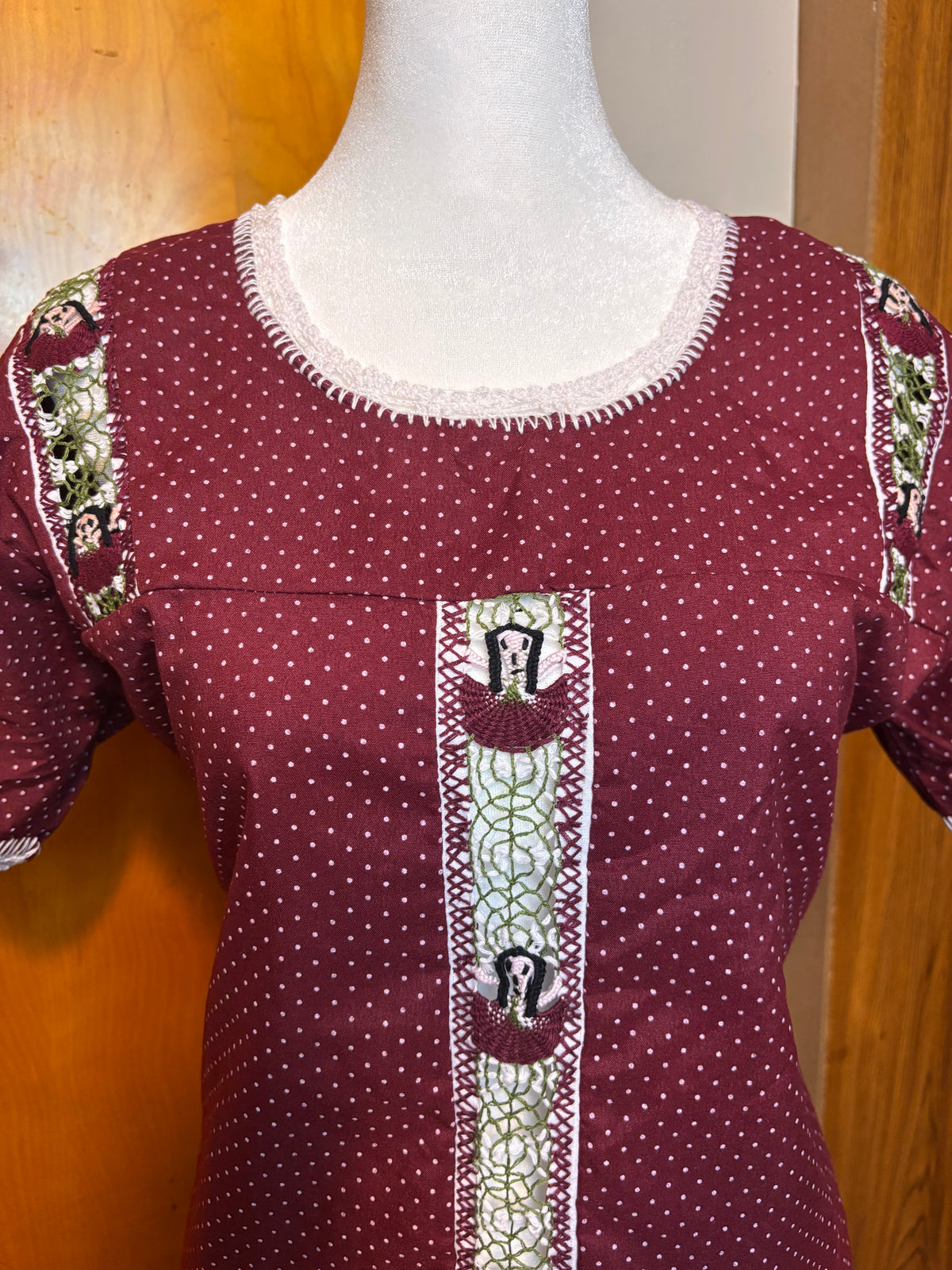 Blusa deshilada Oaxaqueña- De puntos -Vino