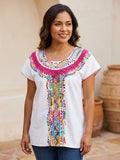 Blusa Con Tejido Randa Y Deshilado Nacional