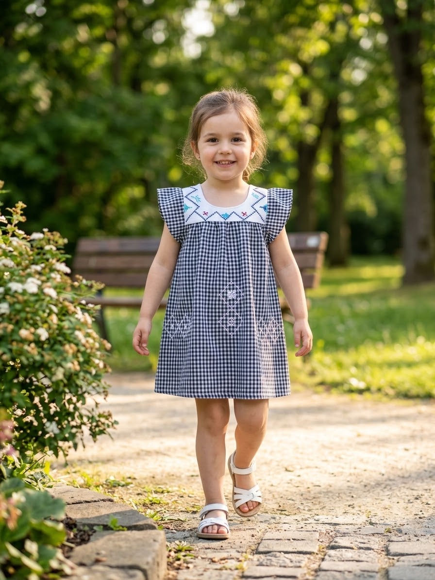 Vestidos De Niña Bordados- Modelos Unicos -Naranja y Azul