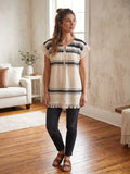 Blusa de Telar con Encaje Beige y Franjas Negras