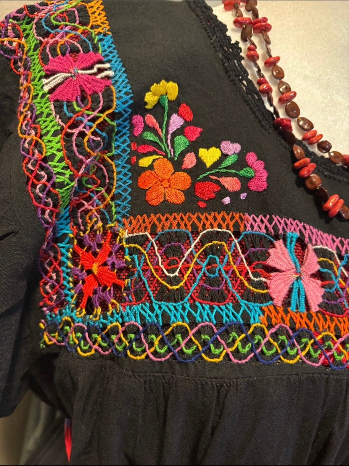 Vestido Negro Deshilando De Colores Oaxaqueño ~ Modelo Único