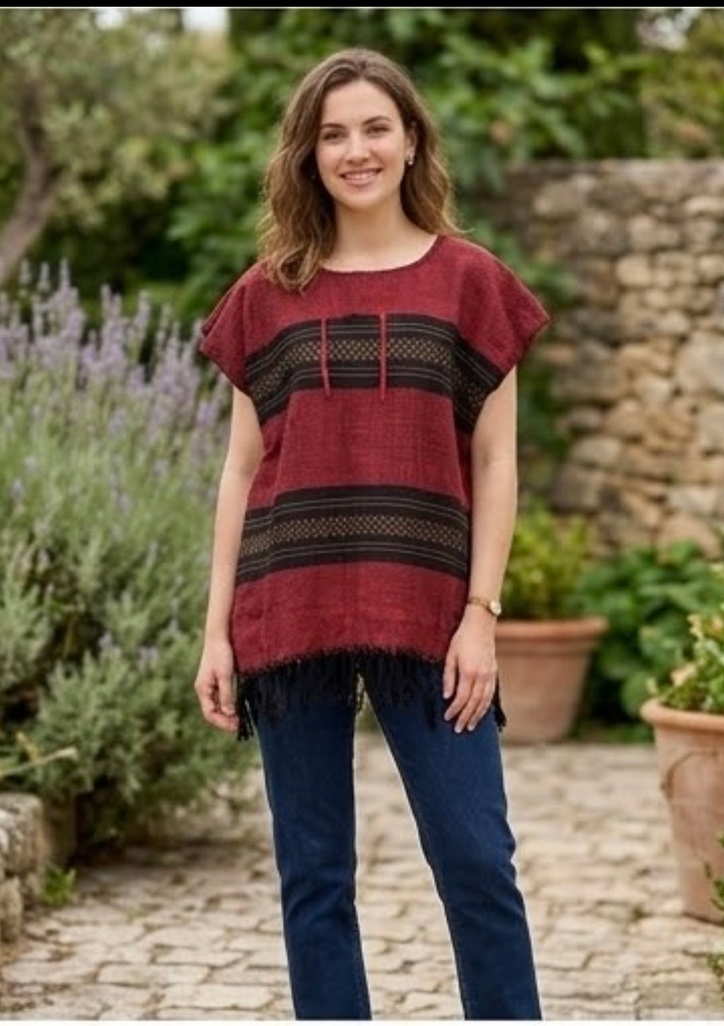 Blusa De Telar Oaxaqueña - Rojo Con Negro- Modelo Único