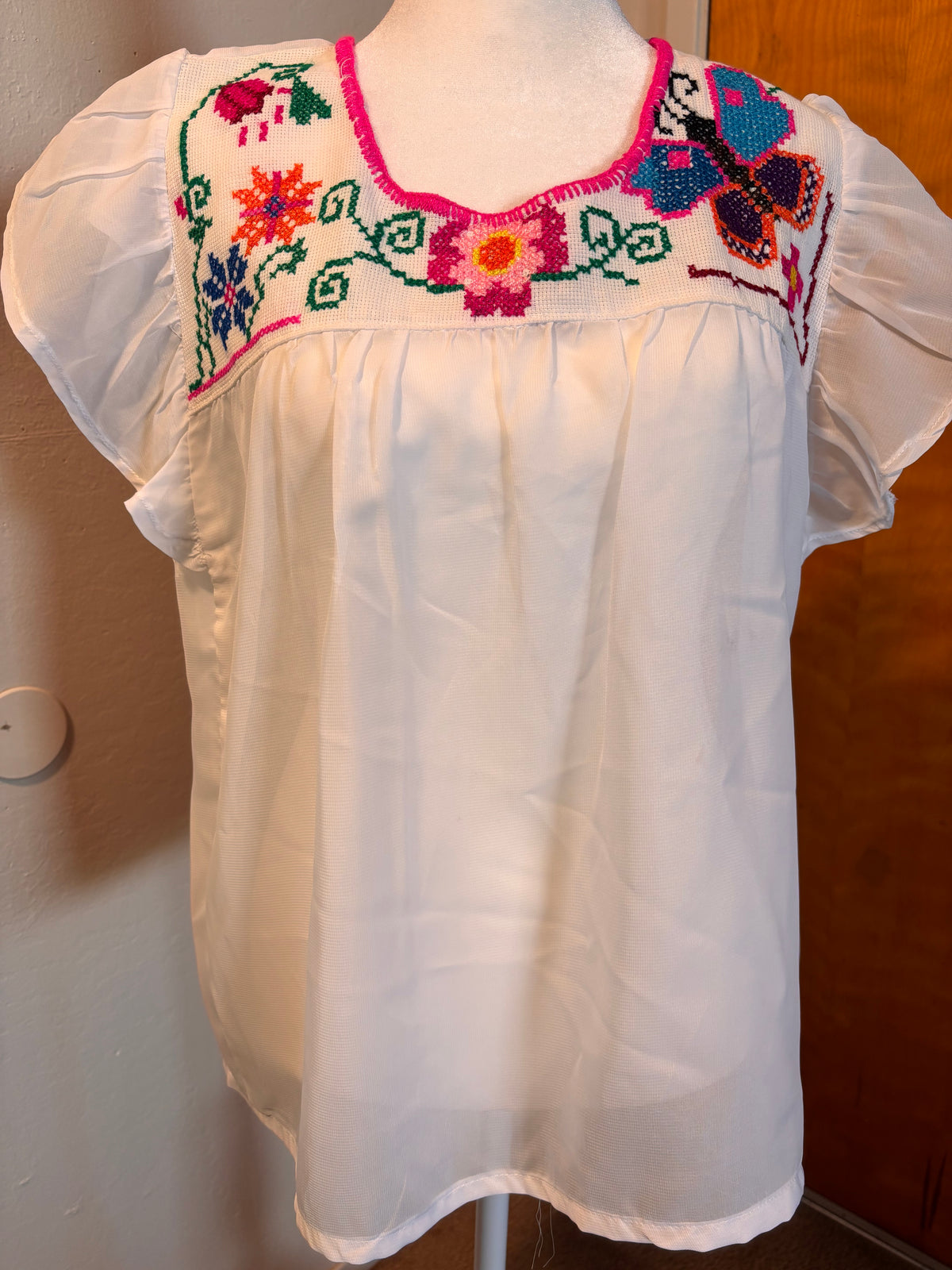 Blusa De Bordado En Cuadrille -Blanca y