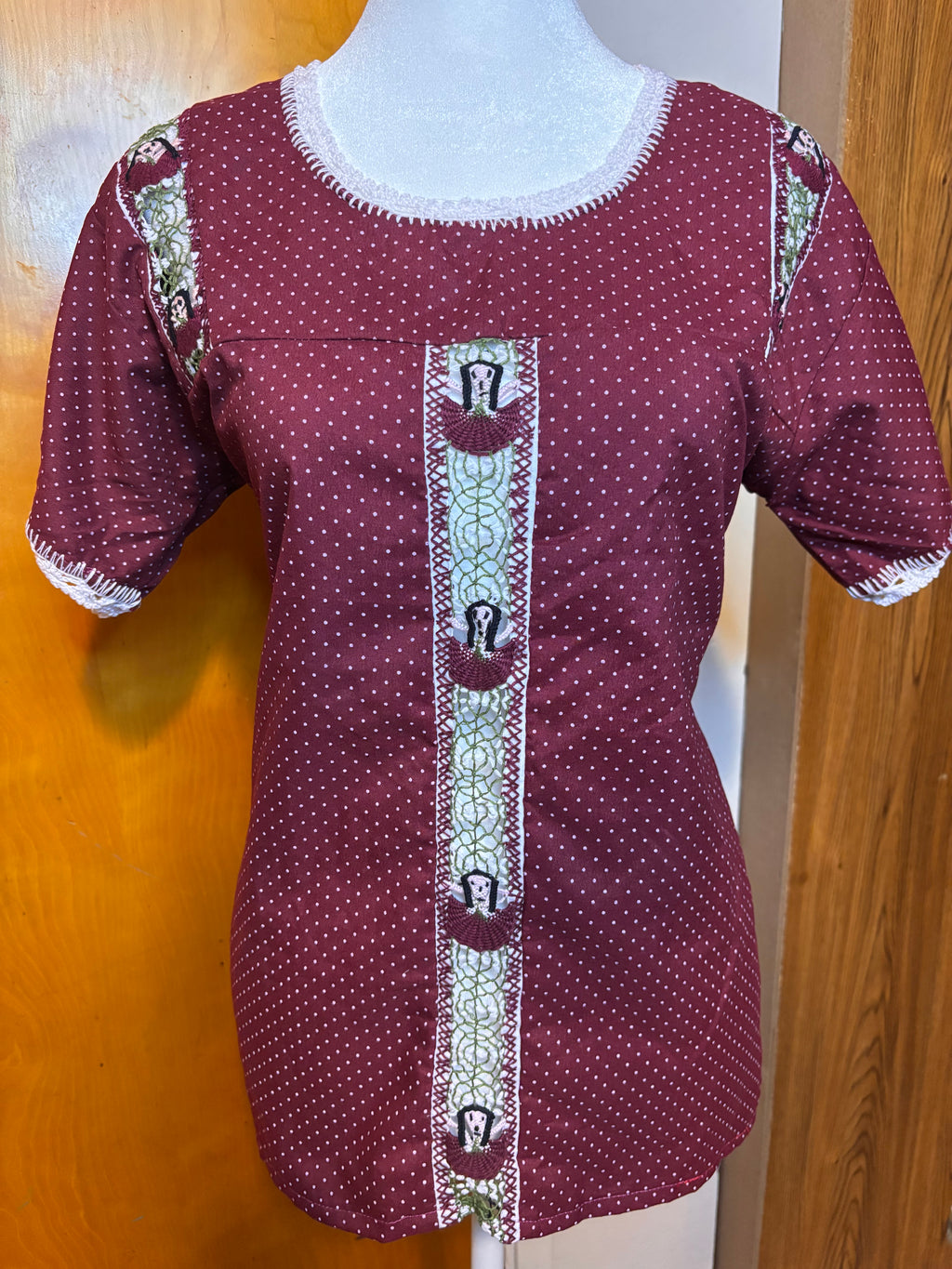 Blusa deshilada Oaxaqueña- De puntos -Vino
