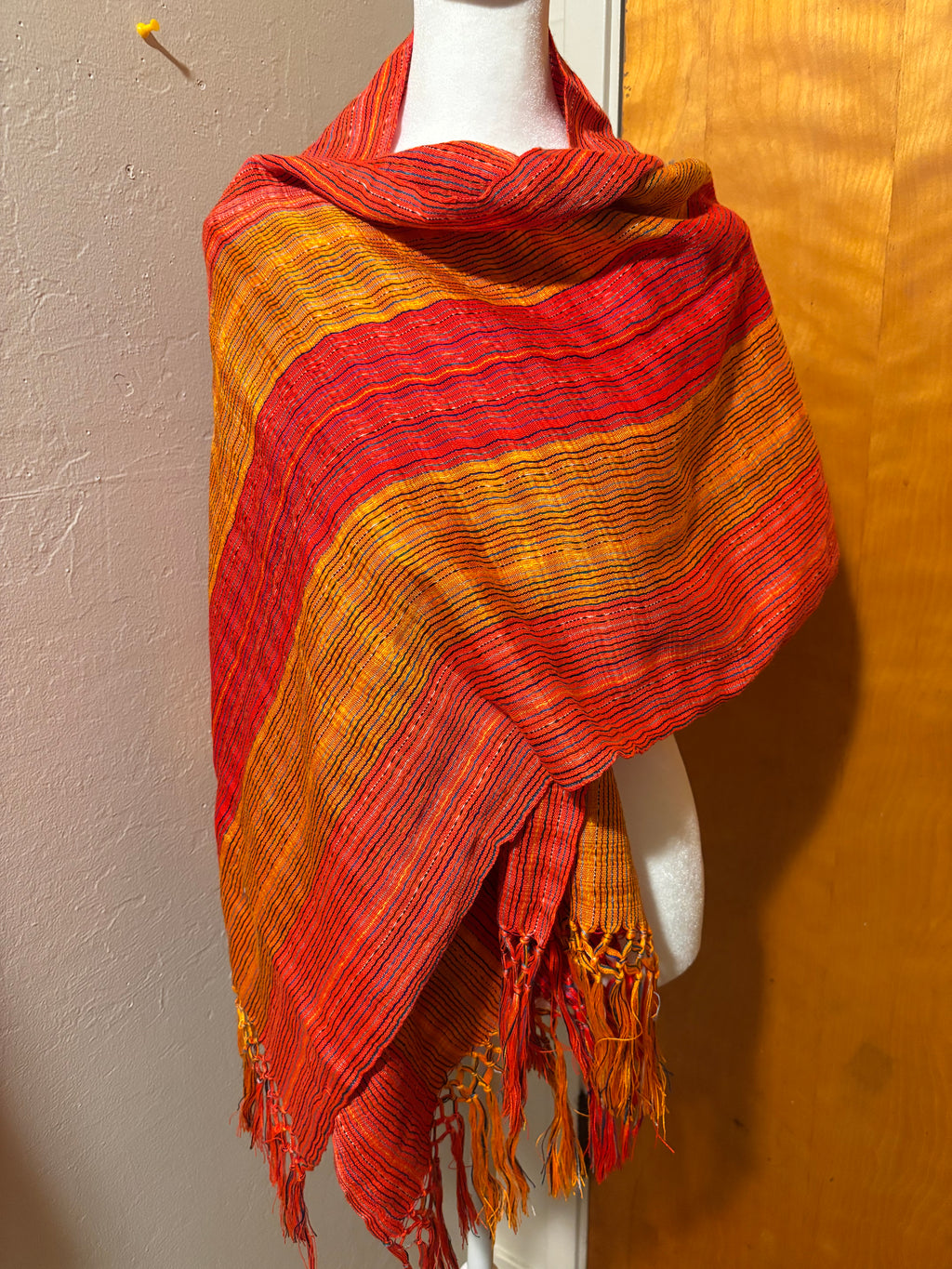 Rebozo De Telar - Naranja Con  Dorado
