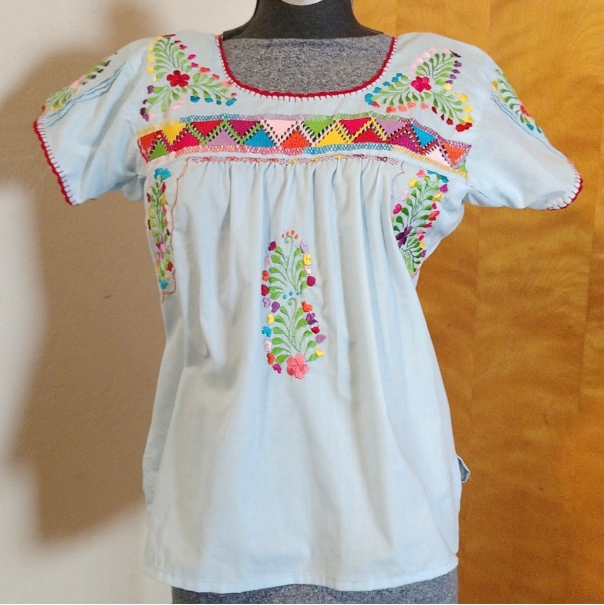 Blusa Deshilada Oaxaqueña ~Azul Claro ~Modelo Único