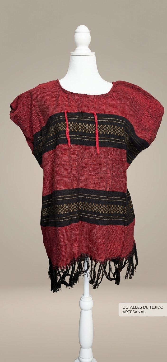 Blusa De Telar Oaxaqueña - Rojo Con Negro- Modelo Único