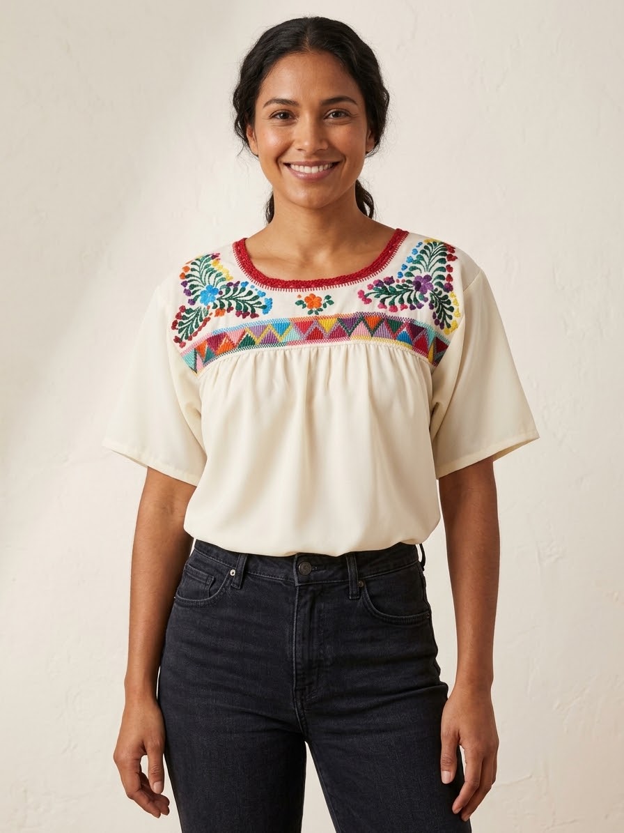 Blusa Con Deshilado De Piramides -Blanca