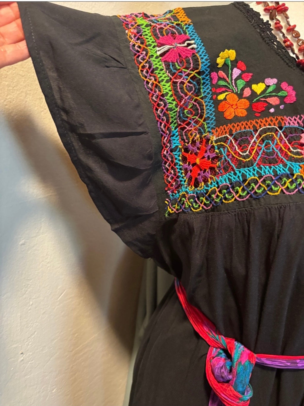Vestido Negro Deshilando De Colores Oaxaqueño ~ Modelo Único