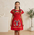 Vestido Rojo De Niña - Bordado De Colores