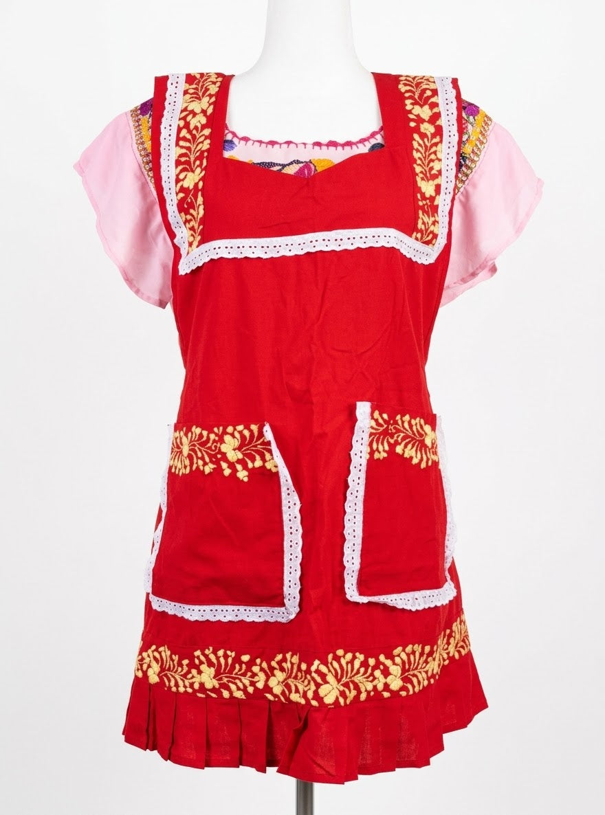 Mandil De Manta Bordado-Rojo-Modelo Único