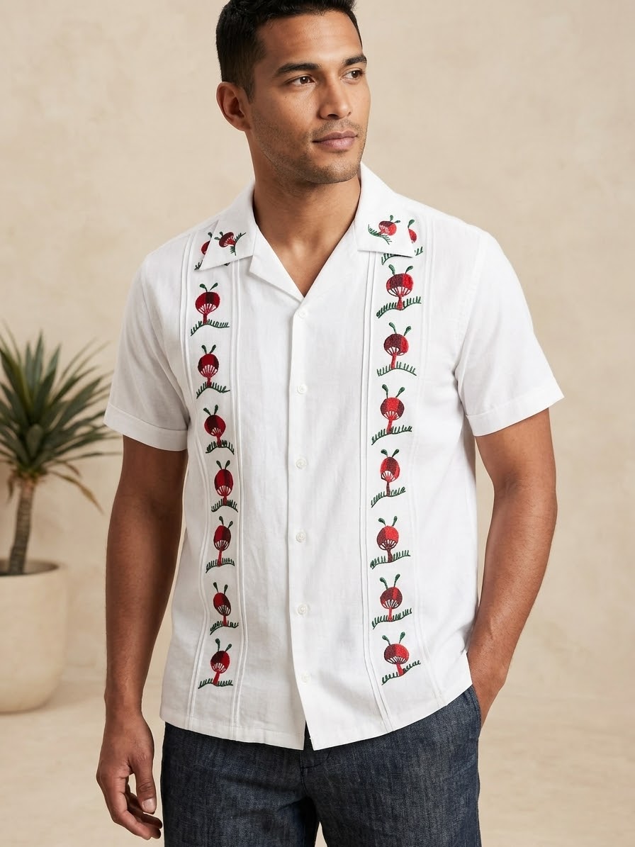 Camisa Bordada De Hongos