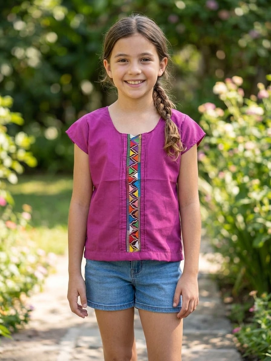 Blusa De Niña Deshilada -Fuchsia