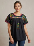 Blusa  Deshilada De Piramides - Negra Con Colores