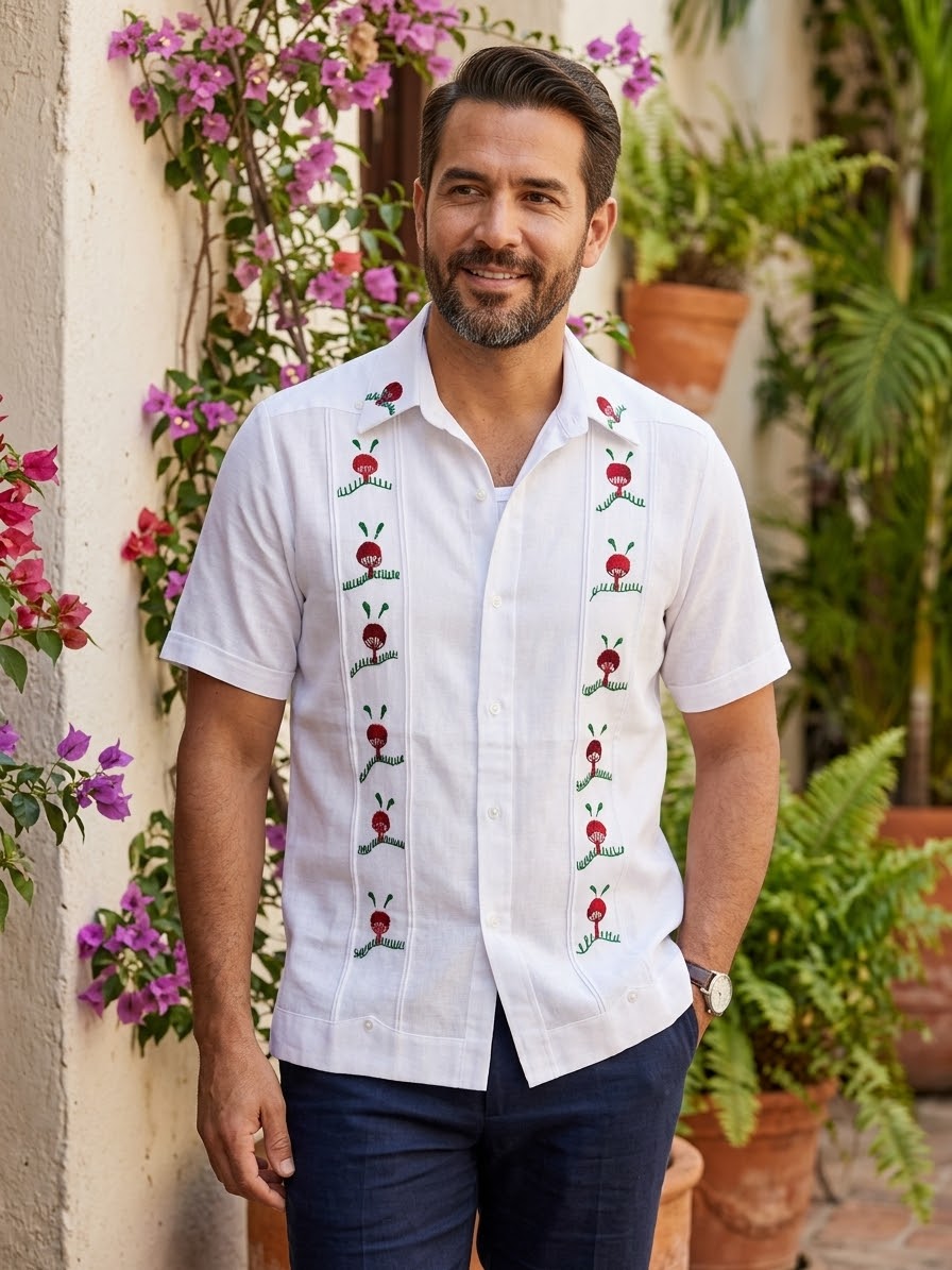 Camisa De Lino Bordada De Hongos