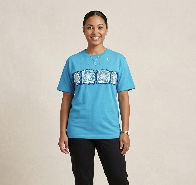 Playera Bordada Oaxaqueña Azul Celeste — Modelo Único