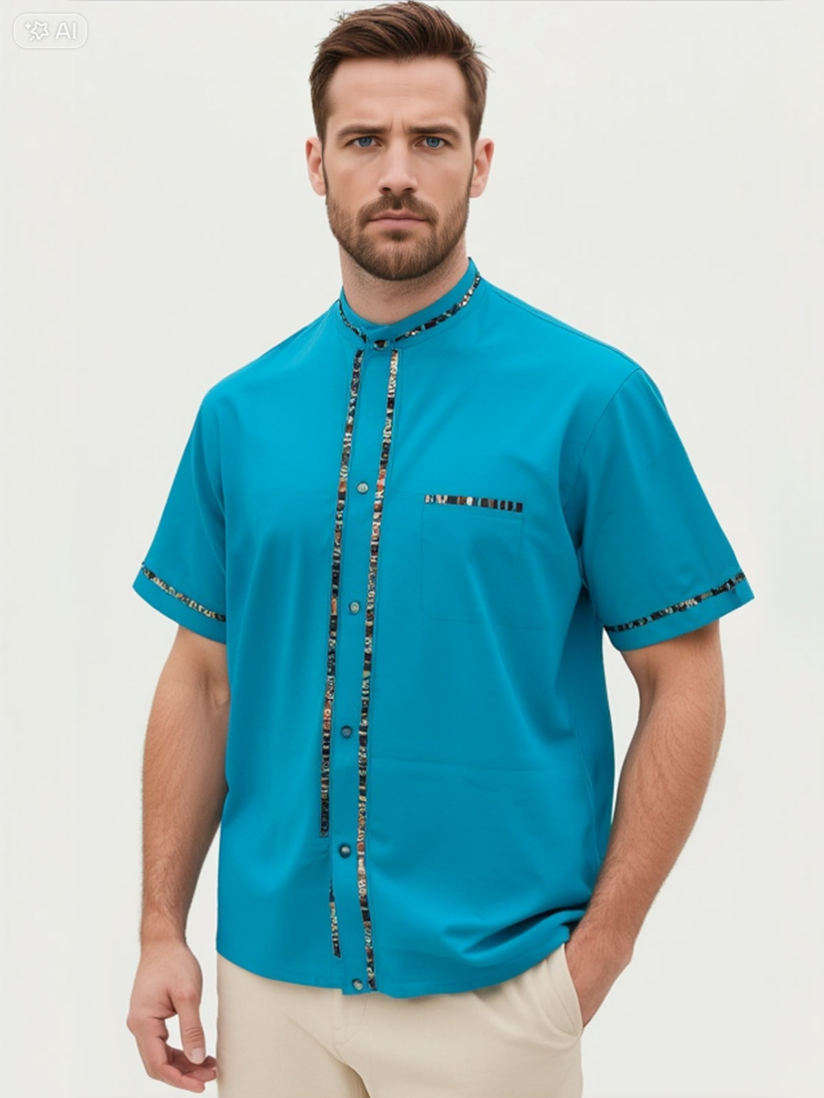 Camisa De Manta Oaxaqueña ~Modelo Único ~Azul