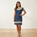 Vestido Recto Bordado Oaxaqueño ~Navy ~Modelo Único