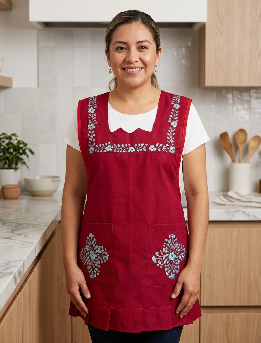 Mandil Bordado Oaxaqueño- Modelo Único -Rojo