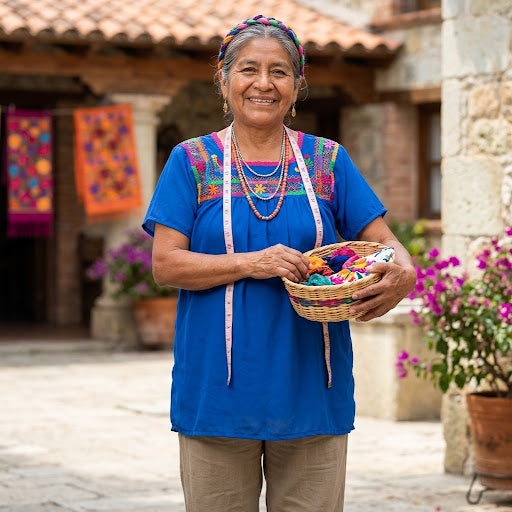 Blusa Deshilanda Oaxaqueña ~Azul ~Modelo Único