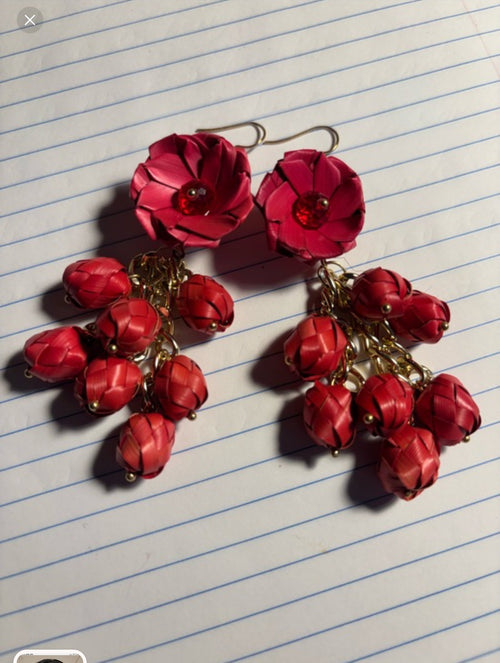 Aretes De Palma Oaxaqueños ~Mode la Único ~Rojo