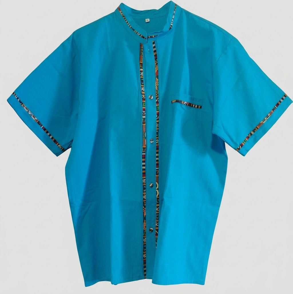 Camisa De Manta Oaxaqueña ~Modelo Único ~Azul