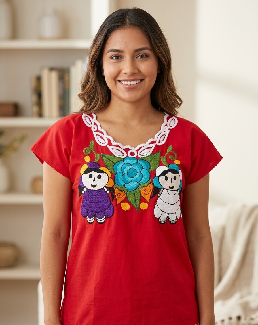 Blusas Bordadas De Tehuanas ~Roja Y Negra