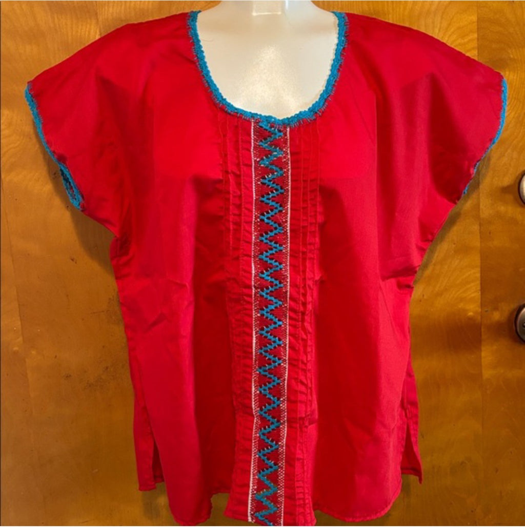 Blusas Deshilandas Oaxaqueñas ~Roja Y Azul