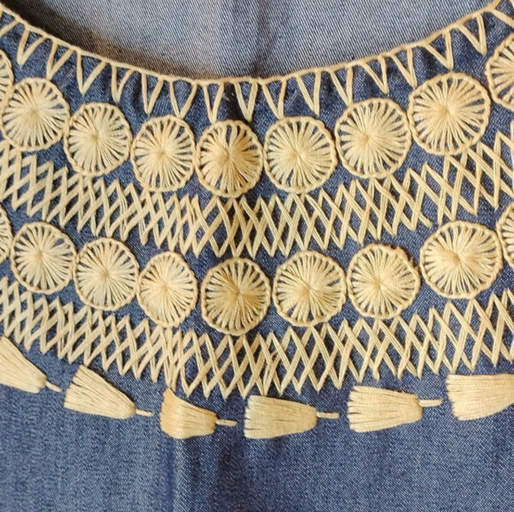 Vestido Recto Bordado Oaxaqueño ~Navy ~Modelo Único