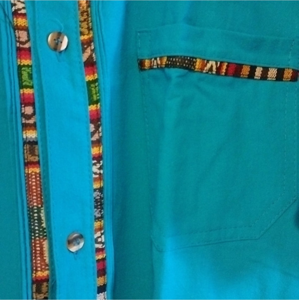 Camisa De Manta Oaxaqueña ~Modelo Único ~Azul