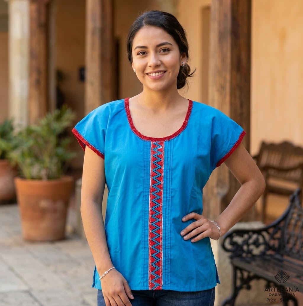Blusas Deshilandas Oaxaqueñas ~Roja Y Azul
