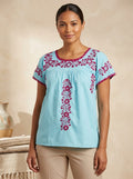 Blusa Tipo Sandra-Con Bordado Fucsia Modelo Único