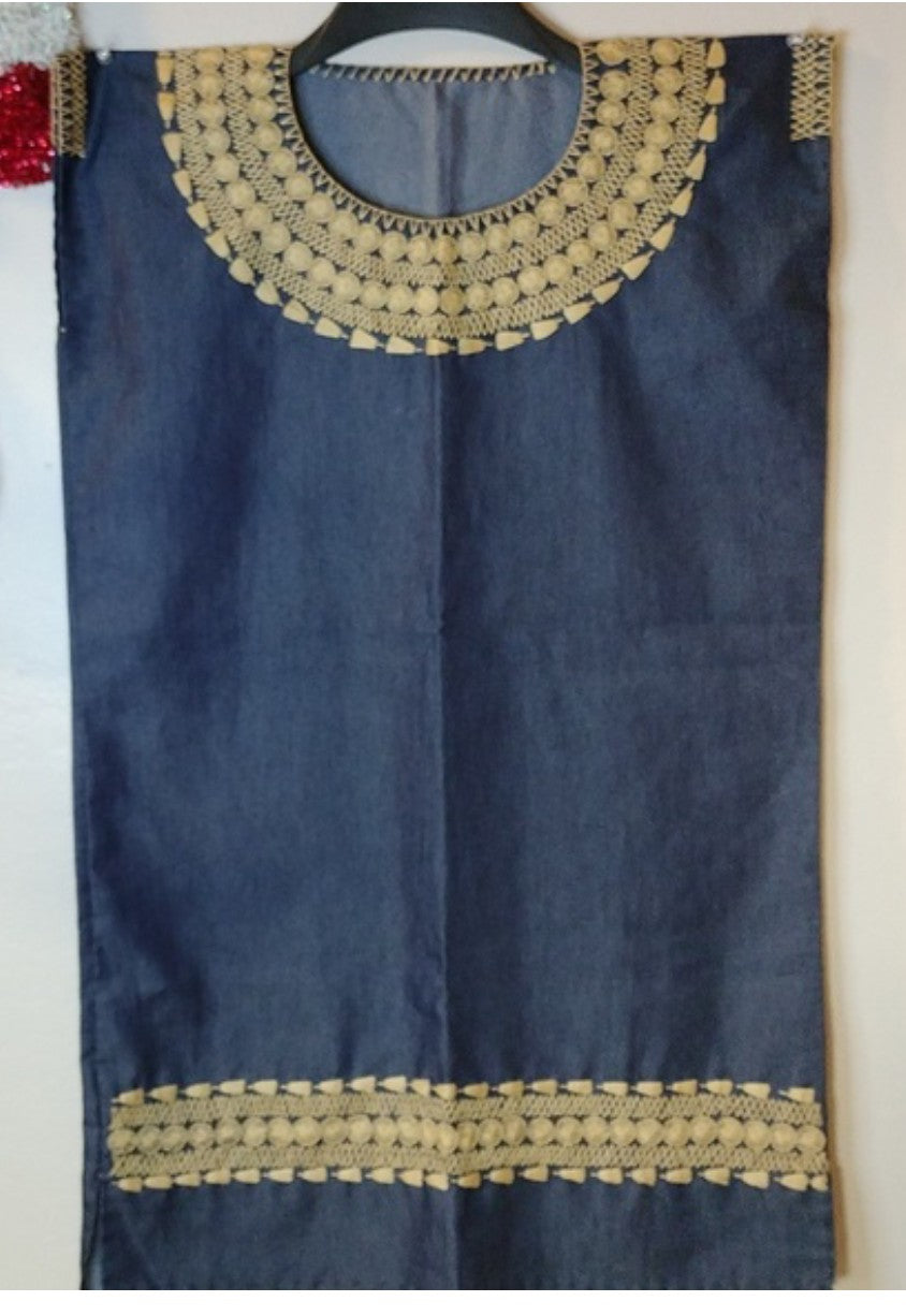 Vestido Recto Bordado Oaxaqueño ~Navy ~Modelo Único