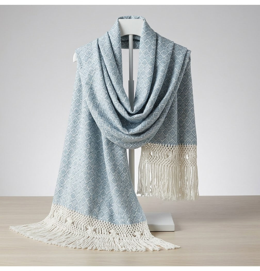 Rebozo De Telar Oaxaqueño ~ Azul Claro ~pieza Única